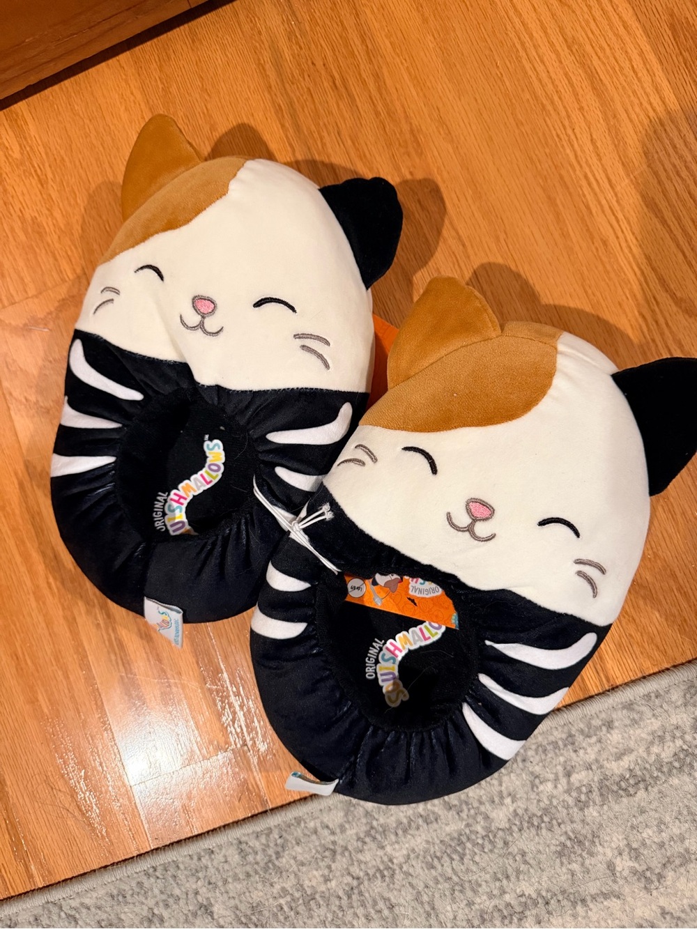 Squishmallows Cam Calico Cat Plush Slippers - Black, White, Brown